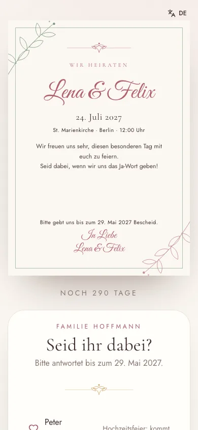 Digitale Einladung mit Zusage auf dem Smartphone