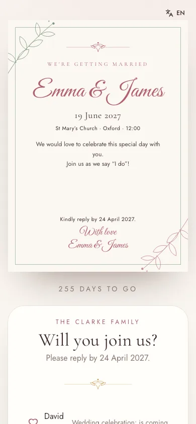 Digital invitation with RSVP on a phone