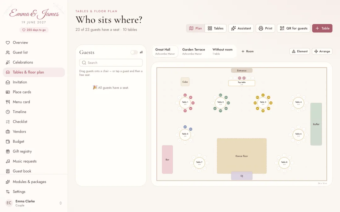 Tables & floor plan – Insiema