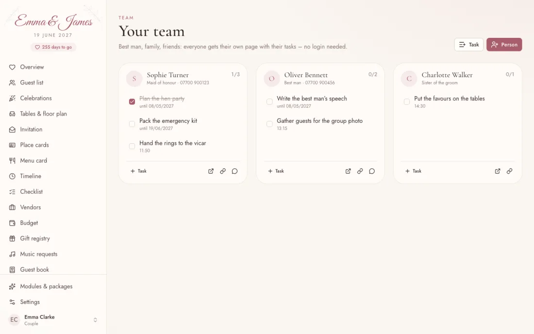 Team & tasks – Insiema